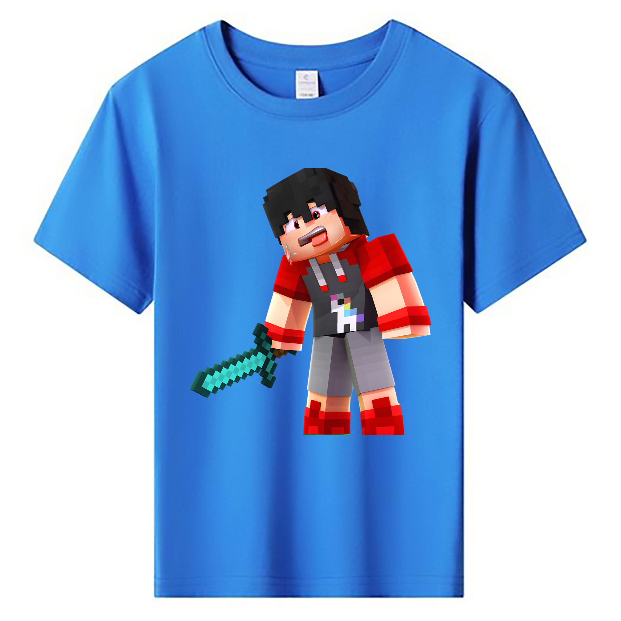 （画像用） マインクラフト ブロックの世界 Minecraft MC Block world 綿100％キッズTシャツ（フロントプリント）